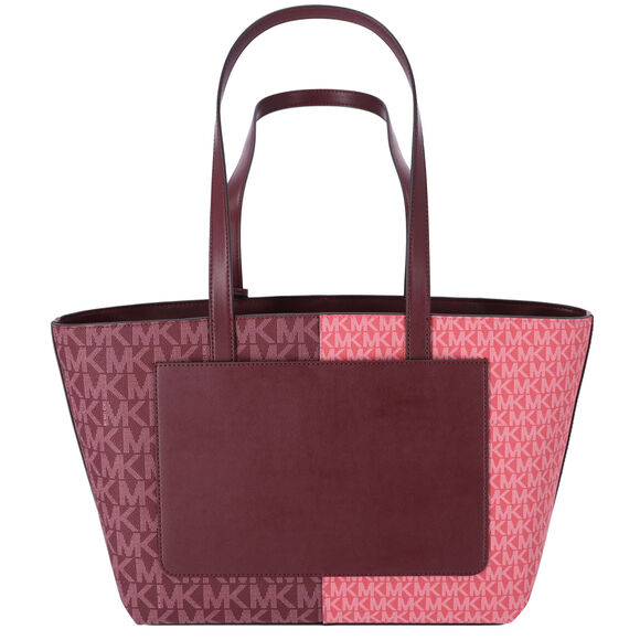 Michael Kors Jet Set Travel Medium Zip Top Tote Oxblood Multi MK SIgnature - Picture 3 of 5